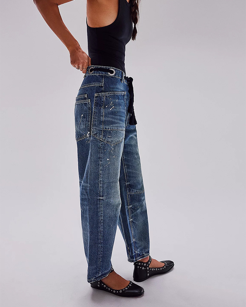 Loose Straight Drawstring Casual Trousers