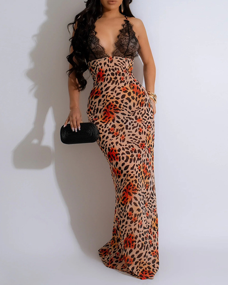 V-Neck Backpack Hip-Revealing Printed Dress