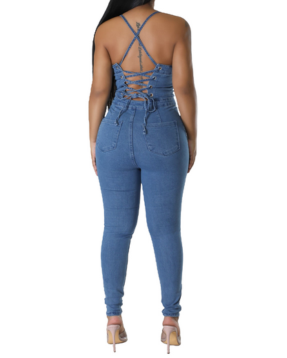 Slim Backless One-Piece Jeans