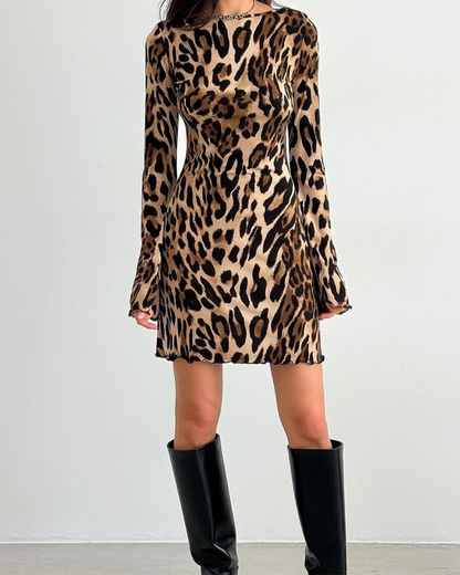Long-Sleeved Leopard Print Dress
