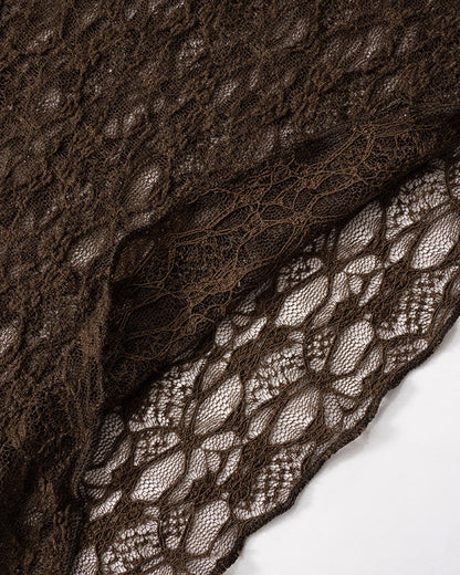 Solid Color Round Neck Lace Long Sleeve Top