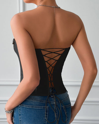 Low-Cut Tie Solid Color Herringbone Tie Underwire Top