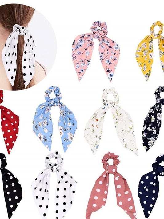 1 Pc Floral Hair Scarf with Ribbon satin Hair Scarves Bow Hair Scrunchies Floral Ribbon Scrunchies Elastic Floral Bow Hair Ties Vintage Hair Accessories for Women Girls for Women