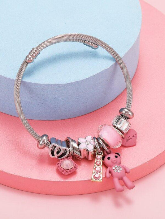Heart & Bear Charm Bracelet for Women