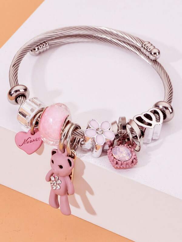 Heart & Bear Charm Bracelet for Women