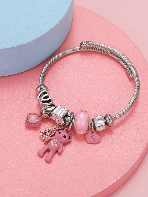 Heart & Bear Charm Bracelet for Women