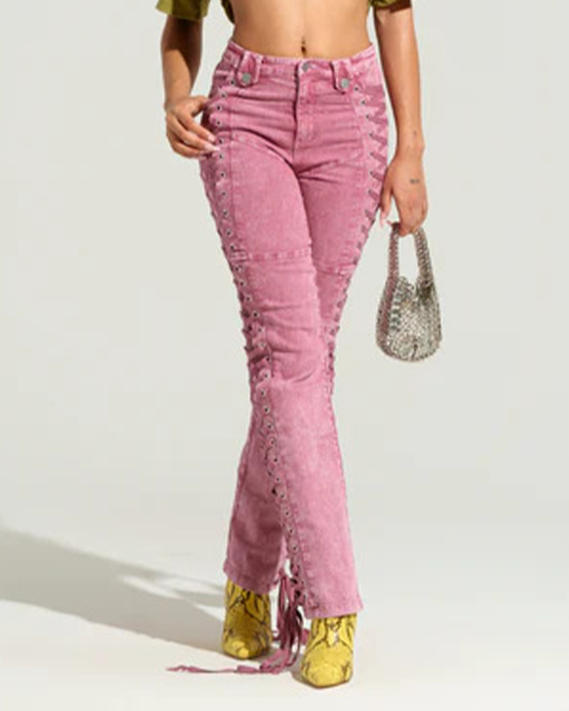 High-Waisted Tie-Strap Jeans