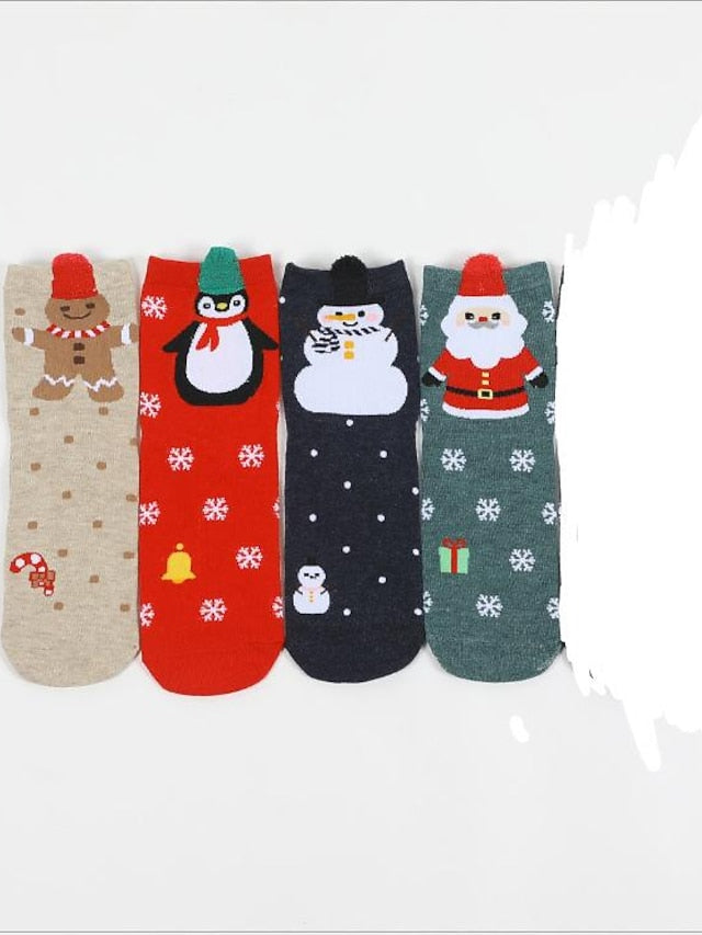 Crew Socks Party Christmas Gift Animal Multi Color Spandex Nylon Cotton Basic Casual Warm Cute 4 Pairs for Women
