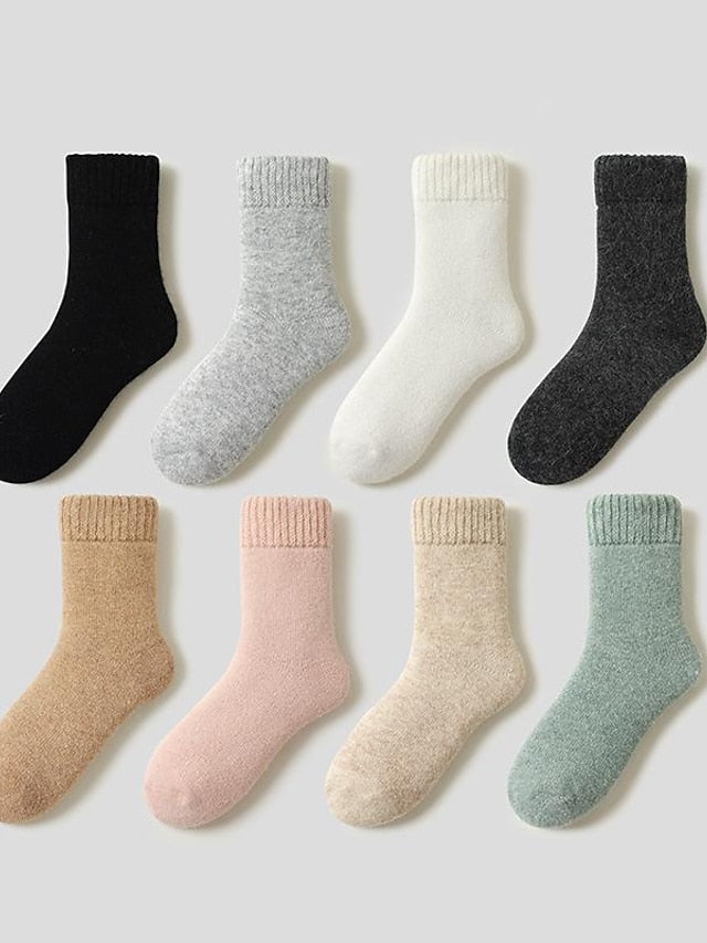 Crew Socks Thick Winter Warm Socks Home Office Work Solid Color Wool Spandex Nylon Basic Casual Classic Warm Casual 1 Pair for Women