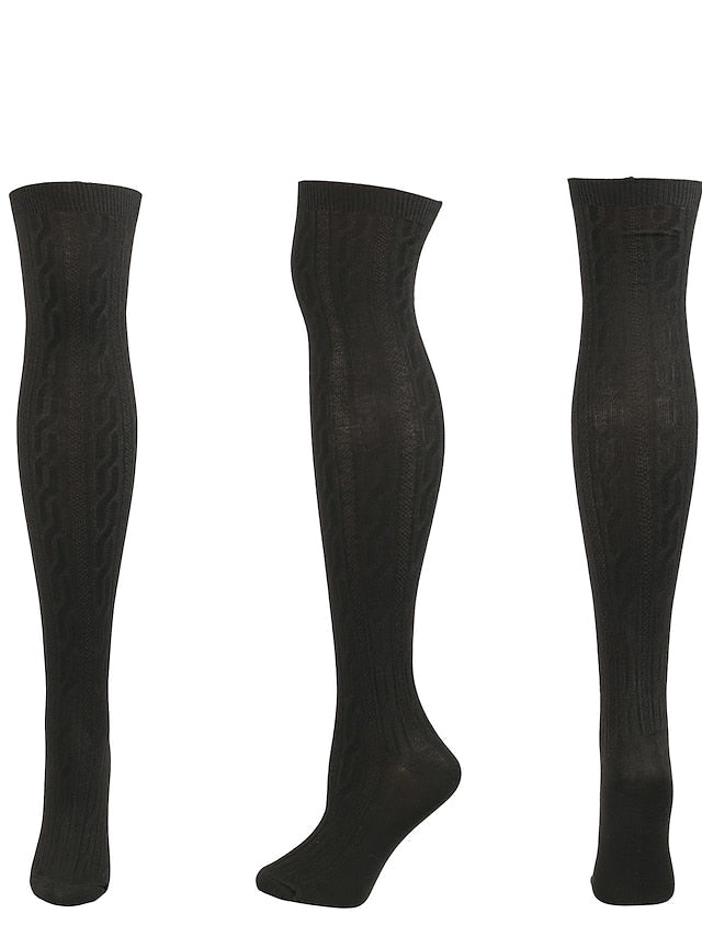 Knee High Socks Home Daily Solid Color Polyester Spandex Basic Classic Warm 1 Pair for Women