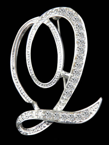 letter brooch pins initial rhinestone brooch for women crafts silvery m for Women