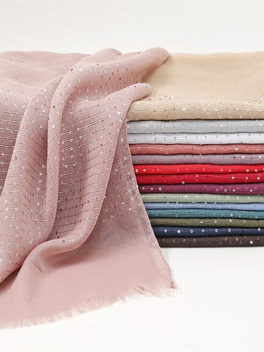 1 PC Sequins Cotton Viscose Muslim Hijab Scarves Women Long Shawls Solid Headscarf Head Wraps Islamic Turban Headband Foulard Bandana for Women