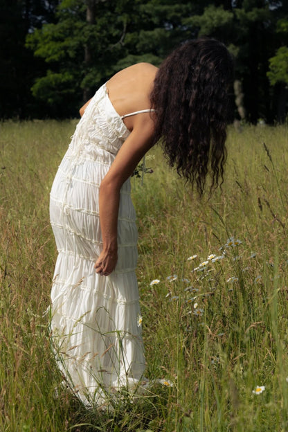 With Thin Straps Pleated Layered Maxi Boho Dress