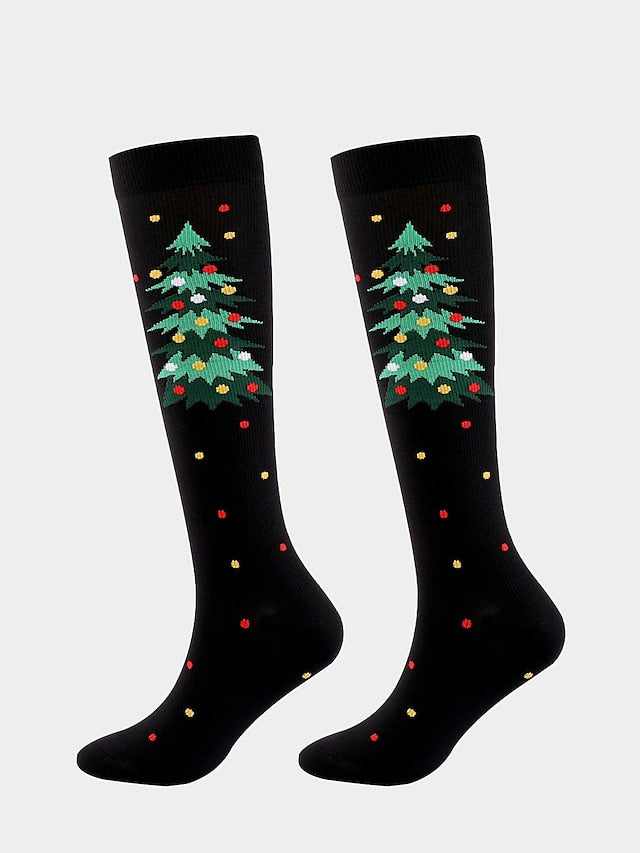 Unisex Knee High Socks Christmas Gift Cycling / Bike Multi Color Spandex Nylon Sporty Casual Classic Warm Cute Sports 1 Pair for Women