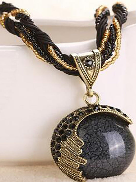 Bohemian Necklace Vintage Sweater Chain Ethnic Style Rice Beads Woven Archaistic Outdoor Geometry Necklace for Women
