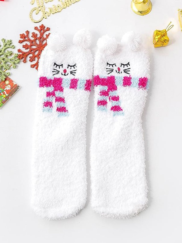 Crew Socks Party Christmas Gift Multi Color Animal Patterned Polyester Spandex Casual Classic Warm Cute 1 Pair for Women
