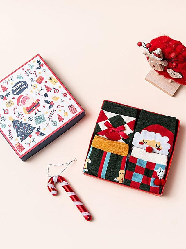 Crew Socks Party Christmas Gift Animal Spandex Cotton Basic Casual Classic Warm Cute 4 Pairs for Women