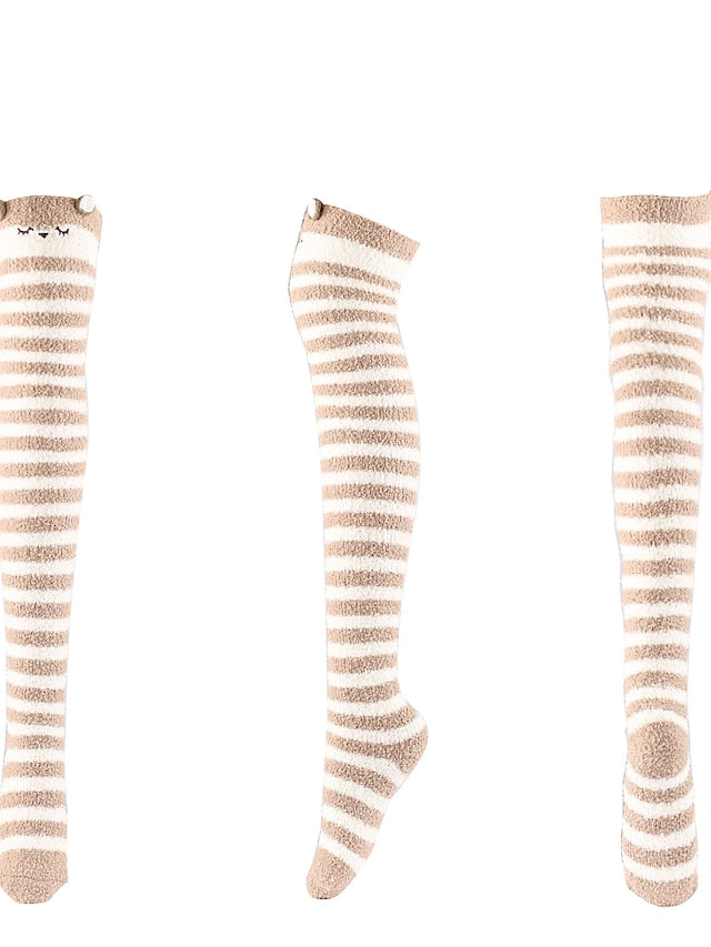 Knee High Socks Home Daily Multi Color Polyester Spandex Basic Classic Warm Cute 1 Pair for Women