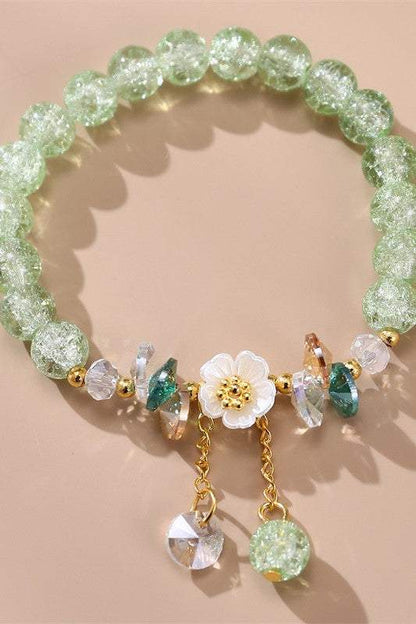 Floral Colored Glass Beaded Bracelet