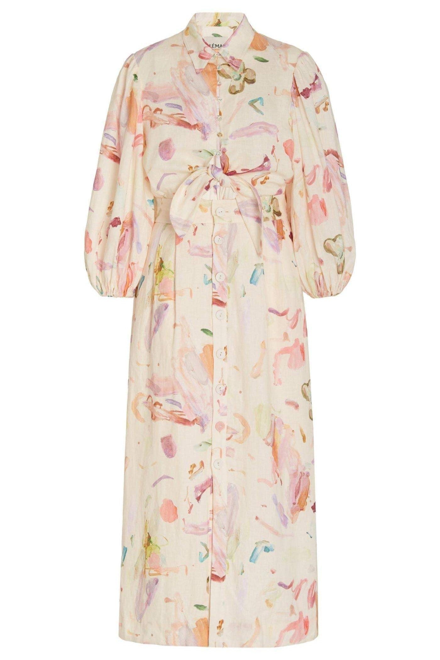 Vestido midi con botones y cuello camisero con estampado abstracto 