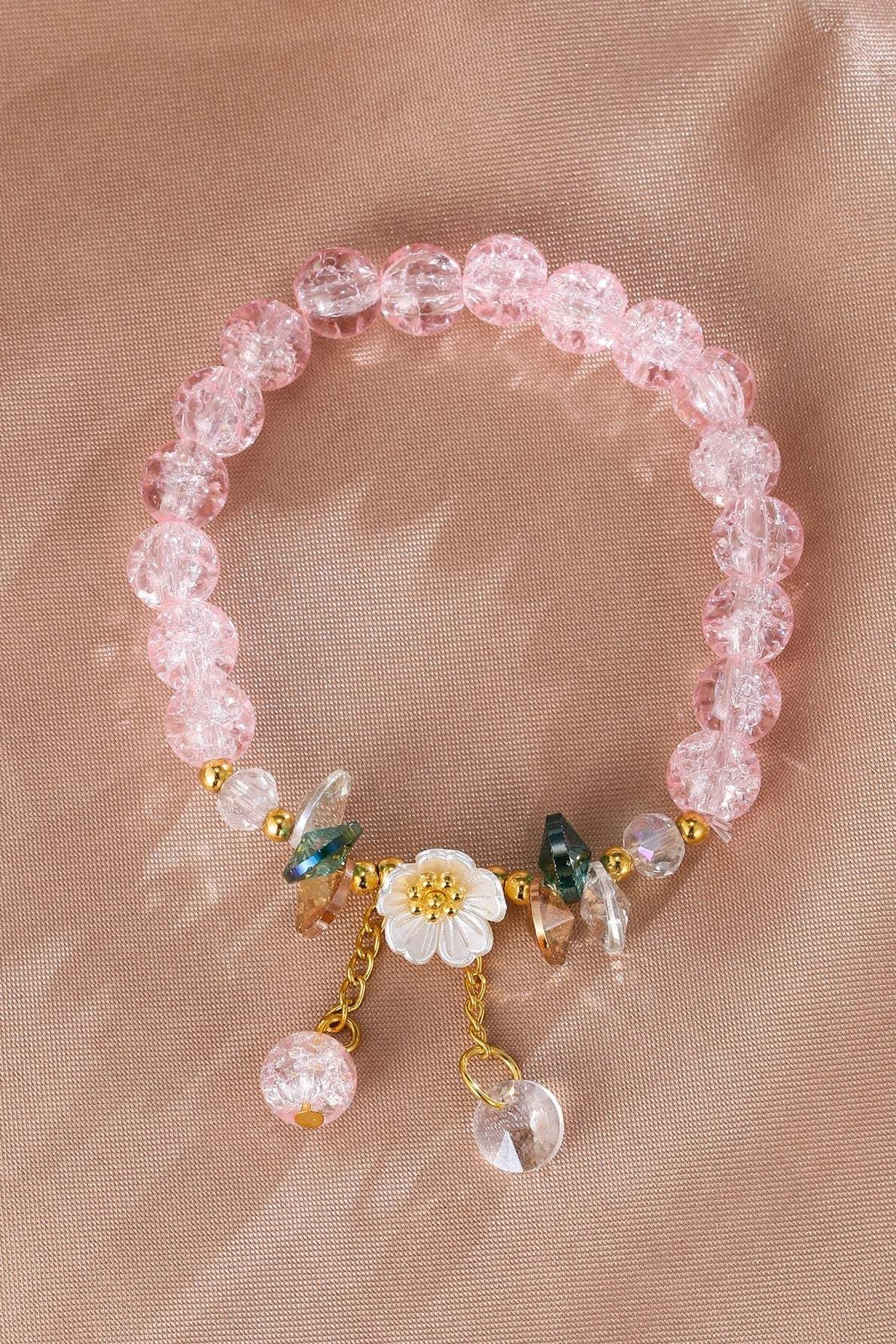 Floral Colored Glass Beaded Bracelet