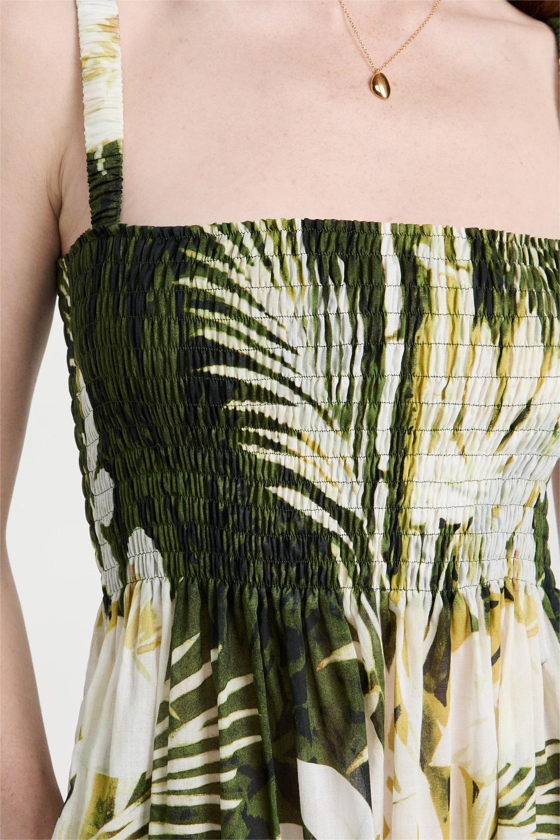 Botanical Print Sleeveless Slip Midi Dress