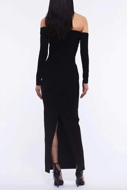 3D Floral Knit Off-Shoulder Maxi Dress