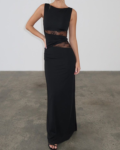 Sleeveless Hollow Solid Color Dress