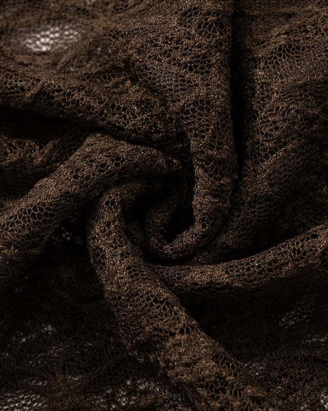 Solid Color Round Neck Lace Long Sleeve Top