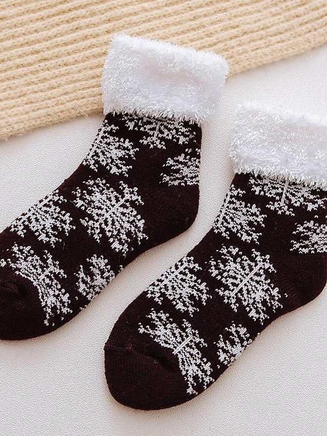 Crew Socks Thick Winter Warm Socks Home Christmas Work Polyester Spandex Nylon Basic Casual Warm Elastic Casual 1 Pair for Women