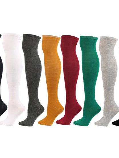 Knee High Socks Outdoor Home Daily Solid Color Polyester Spandex Basic Classic Warm Casual 1 Pair for Women