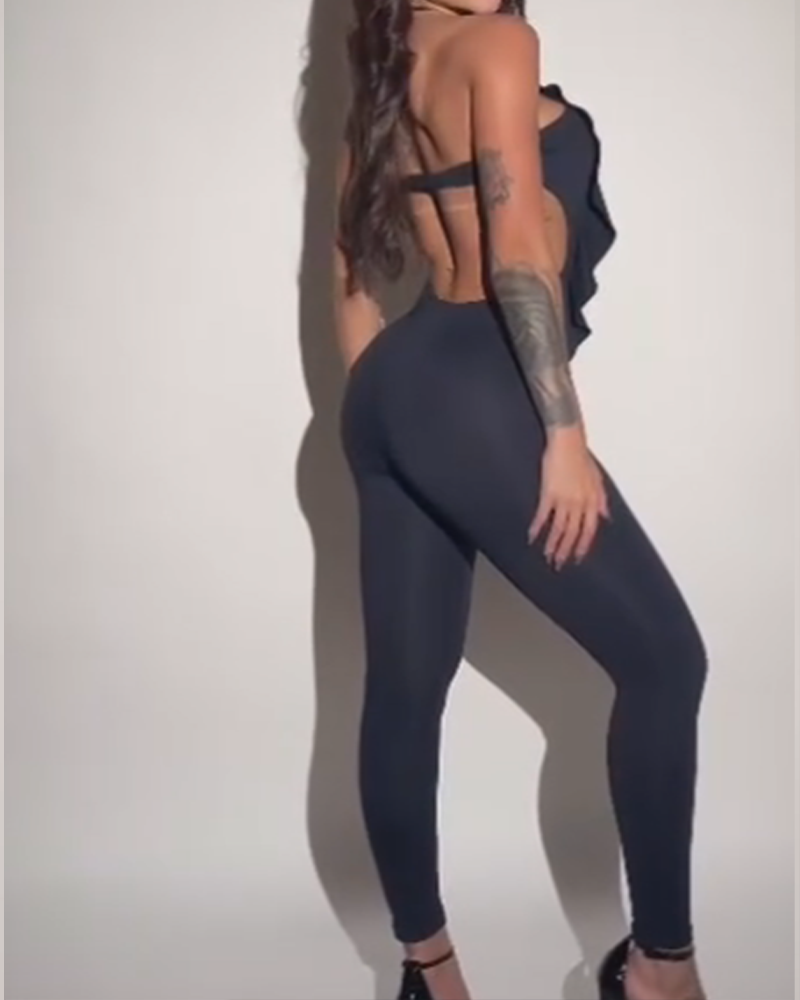 Halter Neck Lace-Up Slim-Fit Jumpsuit