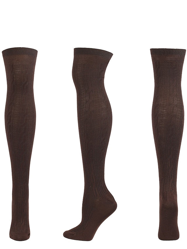 Knee High Socks Home Daily Solid Color Polyester Spandex Basic Classic Warm 1 Pair for Women