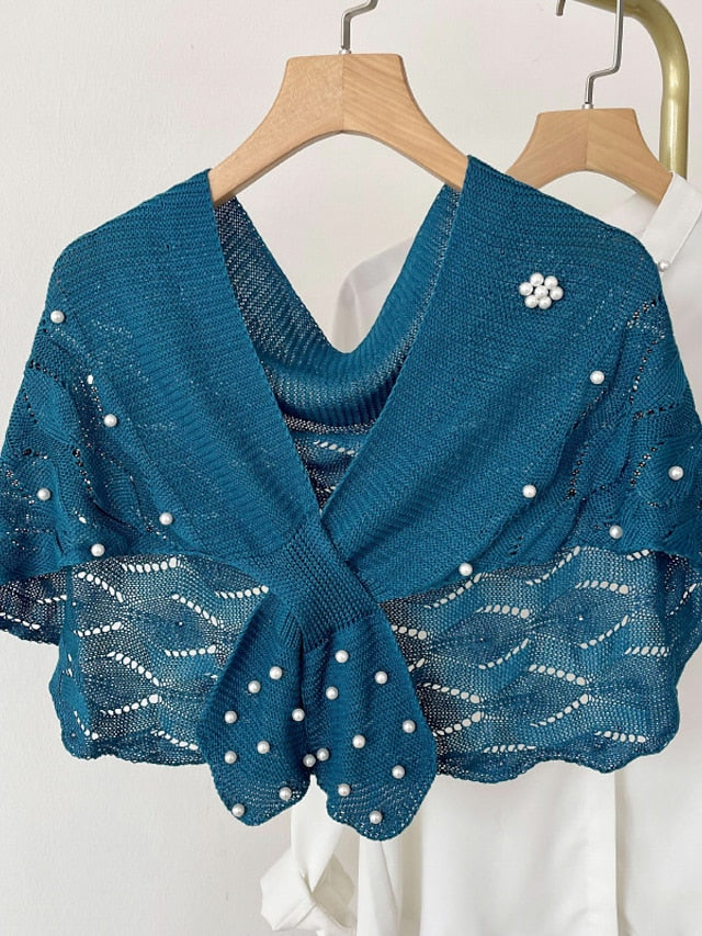 Casual Knitted Fake Collars for Hollow Out Blouse Tops Shoulder Wraps Shawls Detachable False Collar Windproof Shawl for Women