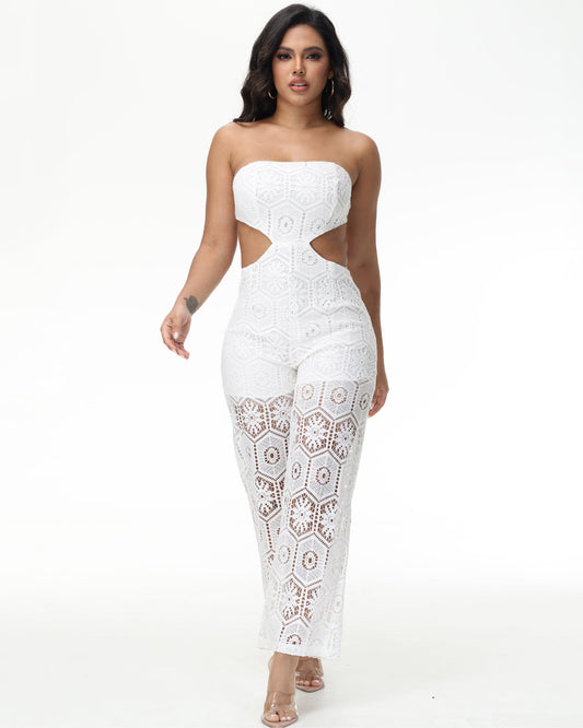 Tube Top Cutout Tie Jumpsuit