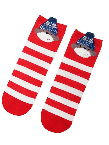 Crew Socks Party Christmas Gift Animal Multi Color Spandex Nylon Cotton Basic Casual Warm Cute 4 Pairs for Women