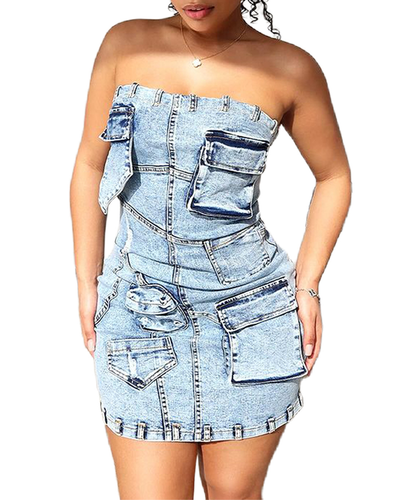 Strapless Slim-Fit Denim Dress