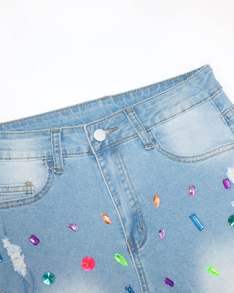 Embellished Denim Shorts