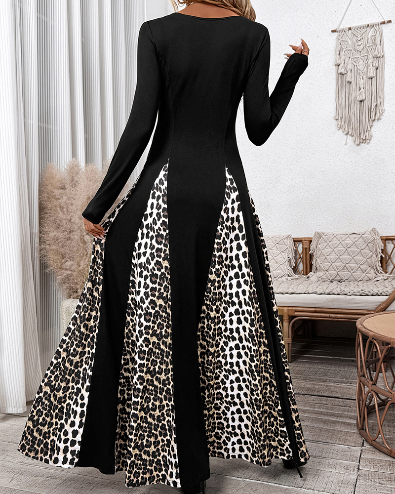 Long Sleeve Leopard Print Dress