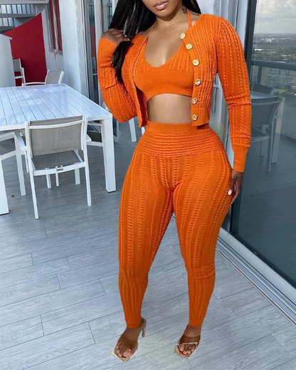 Knitted Cardigan Sweater Set