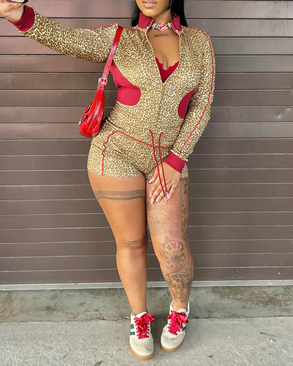 Leopard Print Zip-Up Cardigan Set