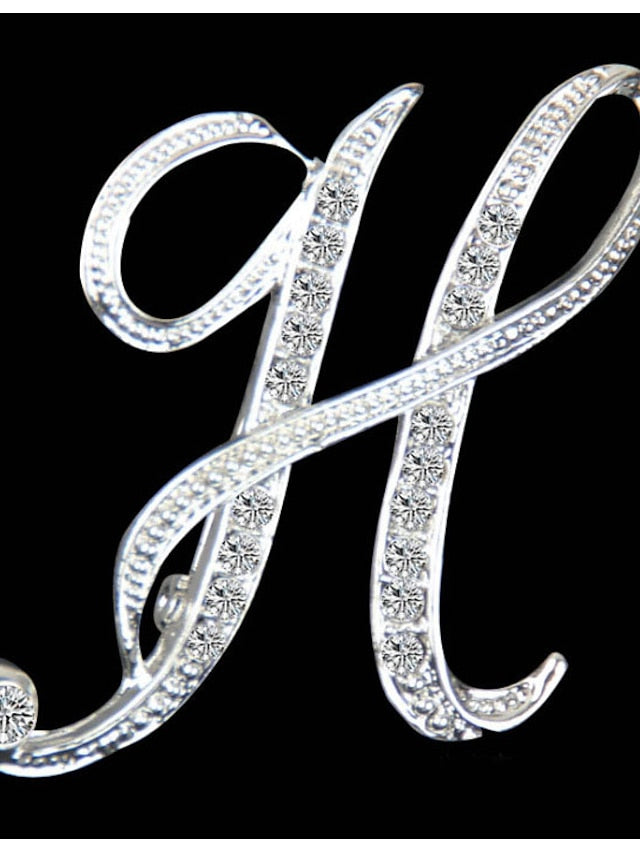 letter brooch pins initial rhinestone brooch for women crafts silvery m for Women
