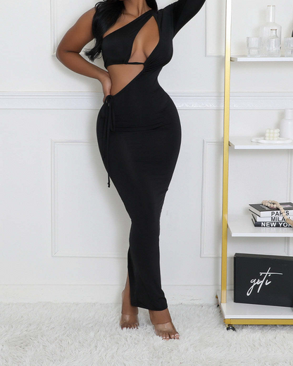 One-Shoulder Hollow Slim Dress