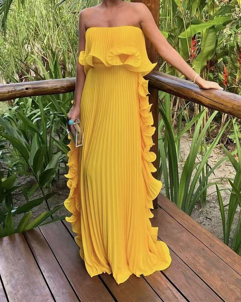 Pleated Tube Top Dress