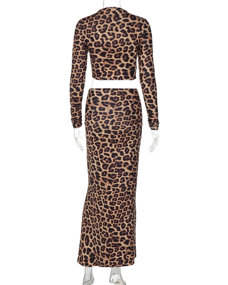 Leopard-Print Long-Sleeved Elegant Elastic Suit
