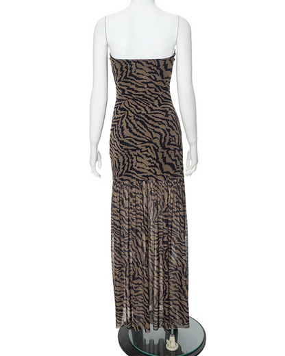Leopard-Print Crossed Net Yarn Splice Dress