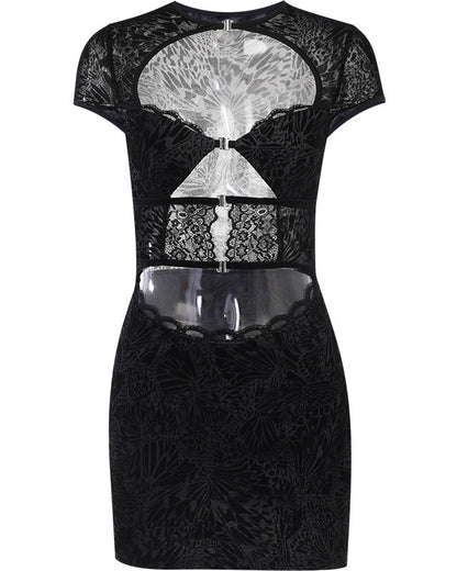 Slim Fit Velvet Lace Hollow Short Dress