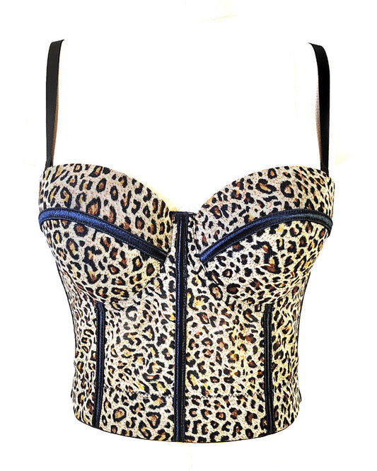 Mesh Floral Herringbone Leopard Print Halter Top