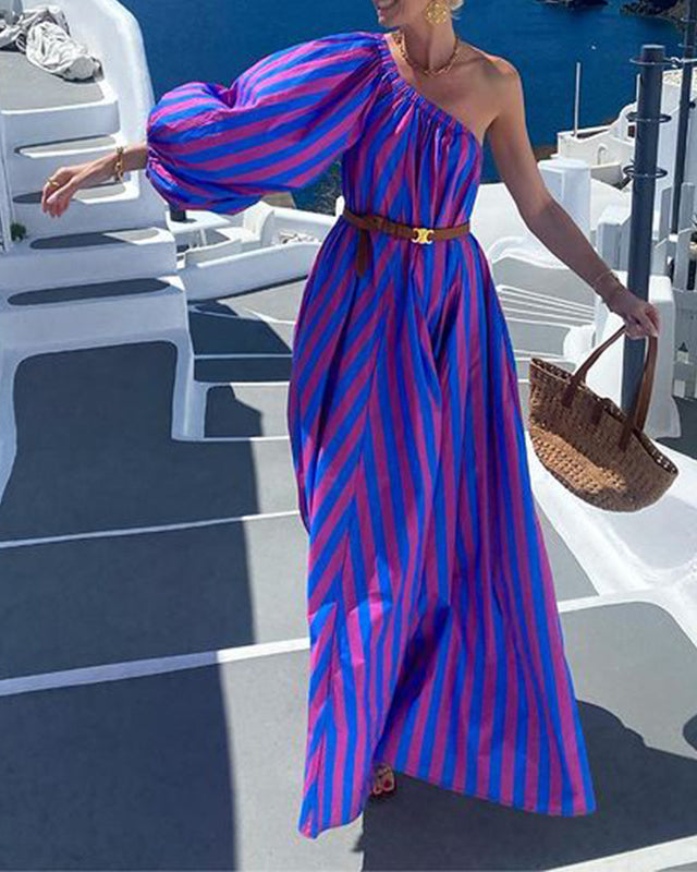 Striped Off-Shoulder Long Resort Dress