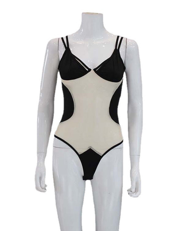 Mesh Stitching Suspender See-Through Jumpsuit